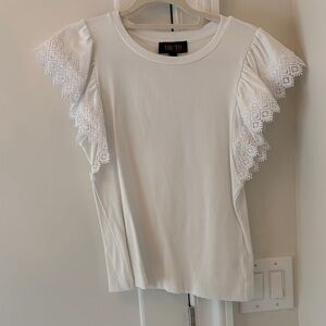 White Ruffle Lace Sleeve Top